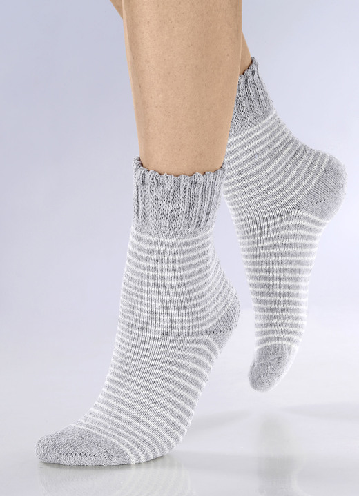 Strümpfe - Fünferpack Socken mit kuscheliger Frottier-Innenseite, in Größe 1 (Schuhgr. 35-38) bis 2 (Schuhgr. 39-42), in Farbe 1X GRAU-WEISS, 1X GRAU, 1X SCHWARZ-WEISS, 2X SCHWARZ Ansicht 1