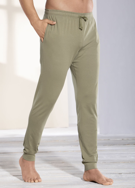 Nachtwäsche - Schlaf- und Freizeithose mit BIO Baumwolle, Bündchenabschllüssen  und Durchzugsband, in Größe 046 bis 062, in Farbe SCHWARZ Ansicht 1