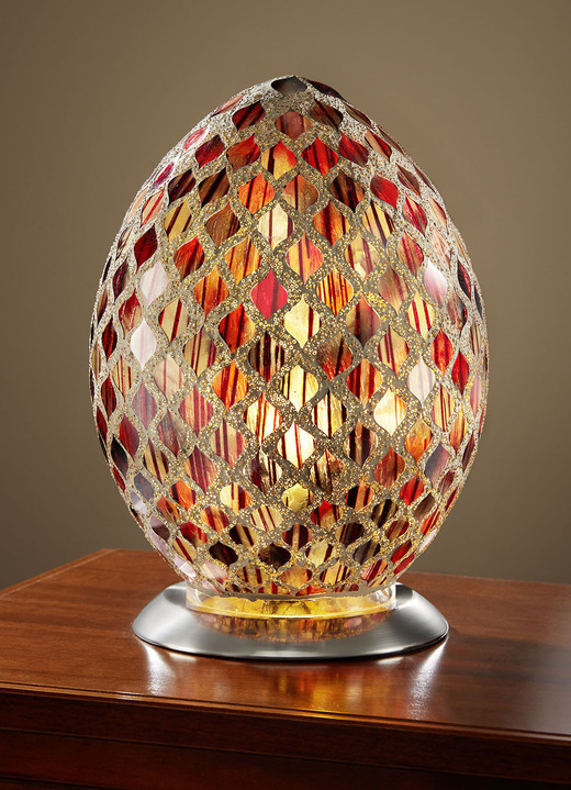 Lampen & Leuchten - Tischlampe in Eiform mit faszinierendem Mosaik-Effekt, in Farbe ROT-GOLD Ansicht 1