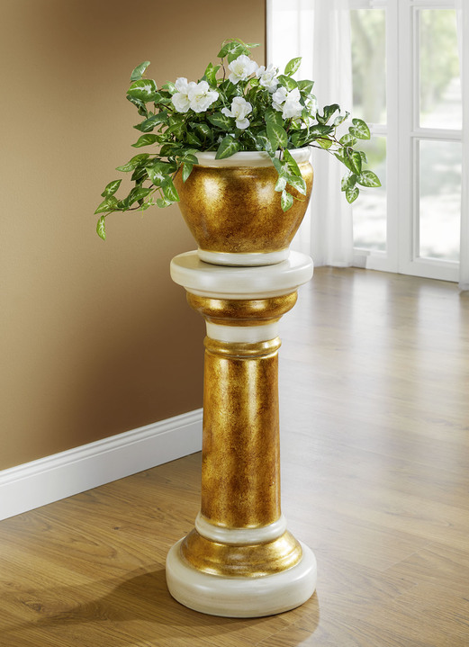 - Handbemalte Säule mit Übertopf mit echter Blattgold-Auflage, in Farbe BEIGE-GOLD