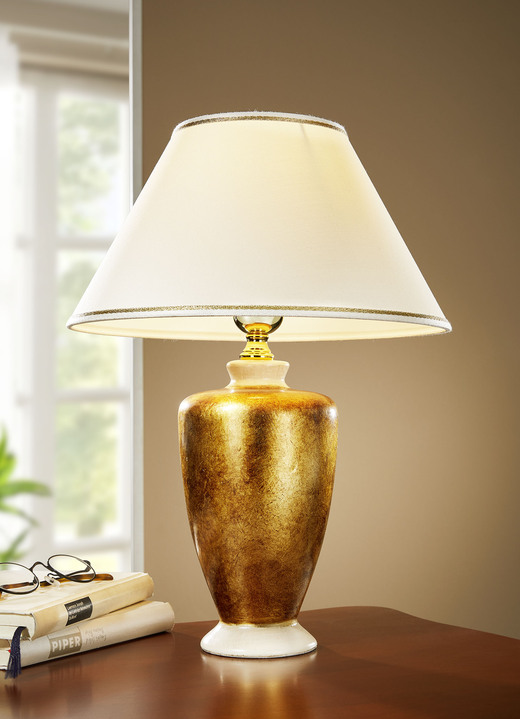 Lampen & Leuchten - Handbemalte Tischlampe mit echter Blattgold-Auflage, in Farbe GOLD-BEIGE