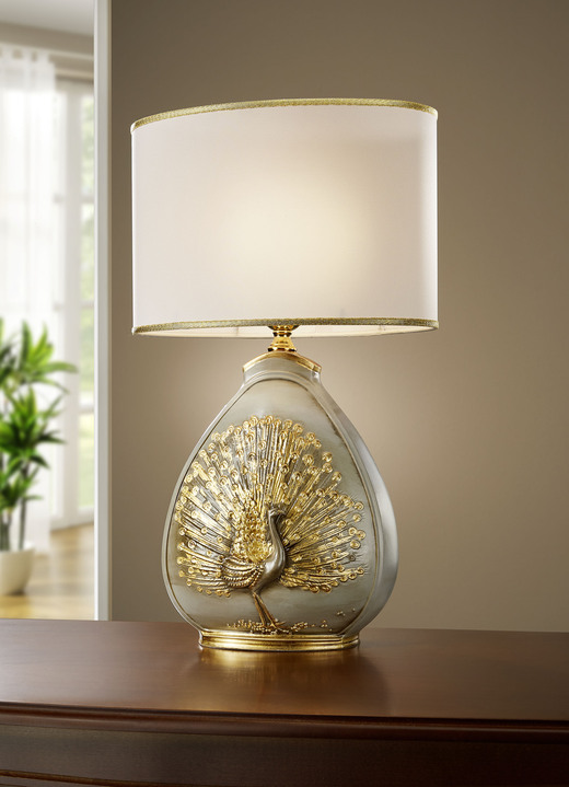 Lampen & Leuchten - Tischlampe mit Keramikfuss, in Farbe GOLD-GRAU