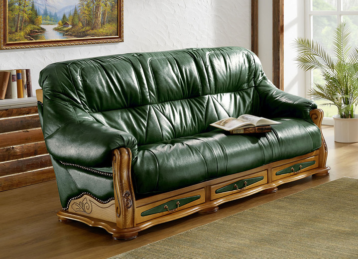 Polstermöbel - Italienische Polstermöbel mit Bezug aus echtem Leder, in Farbe GRÜN, in Ausführung Dreisitzer Ansicht 1