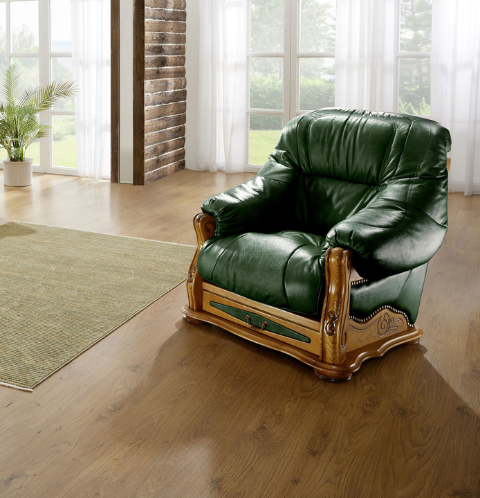 Polstermöbel - Italienische Polstermöbel mit Bezug aus echtem Leder, in Farbe GRÜN, in Ausführung Sessel Ansicht 1
