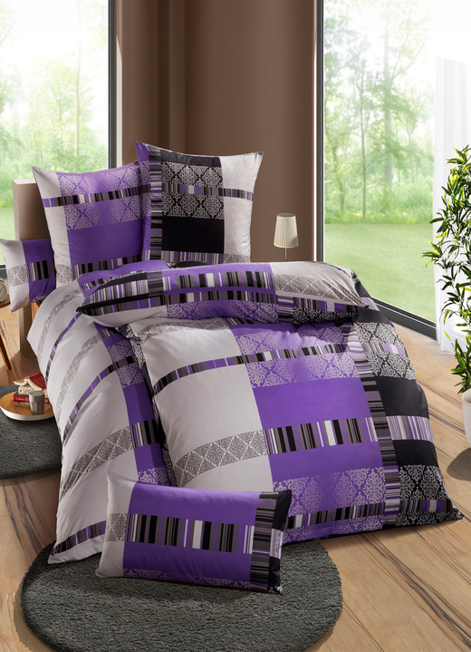 Bettwäschegarnituren - Bettwäsche-Garnitur mit Reissverschluss, in Größe 111 (40/80 cm + 135/200 cm) bis 412 (4-teiliges Sparset), in Farbe LILA Ansicht 1