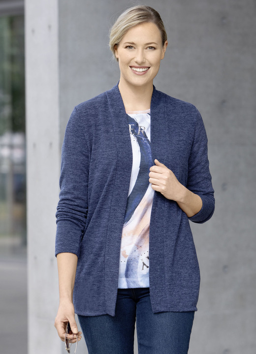 Jacken, Gilets & Sets - Strickjacke in Feinstrick, in Größe 036 bis 052, in Farbe BLAU MELIERT