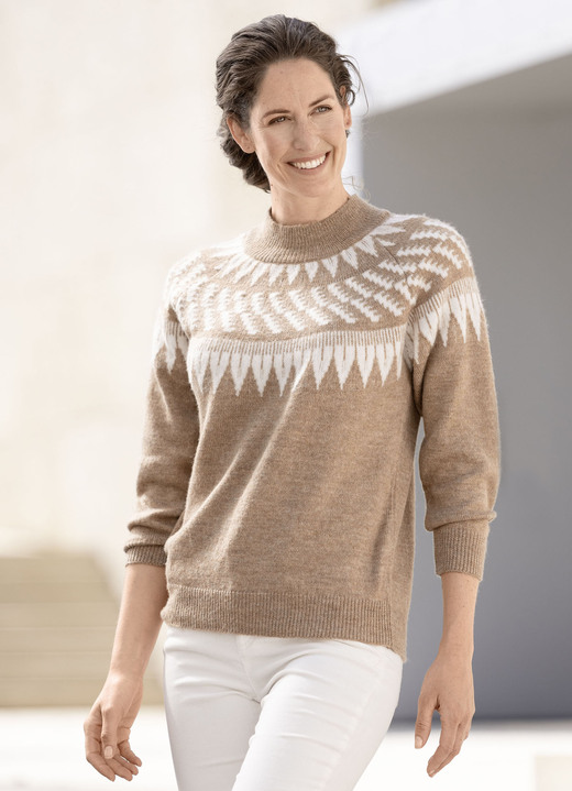 Pullover - Pullover mit Norwegermuster Pullover - Pullover mit Norwegermuster, in Größe L(44/46) bis XS(32/34), in Farbe CAMEL-ECRU