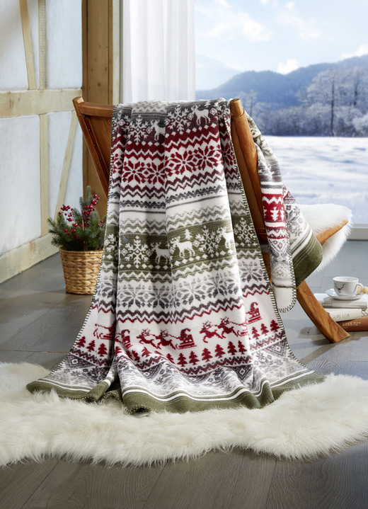 Decken - Kuschelige Wohndecke mit winterlichen Motiven, in Farbe GRÜN Ansicht 1