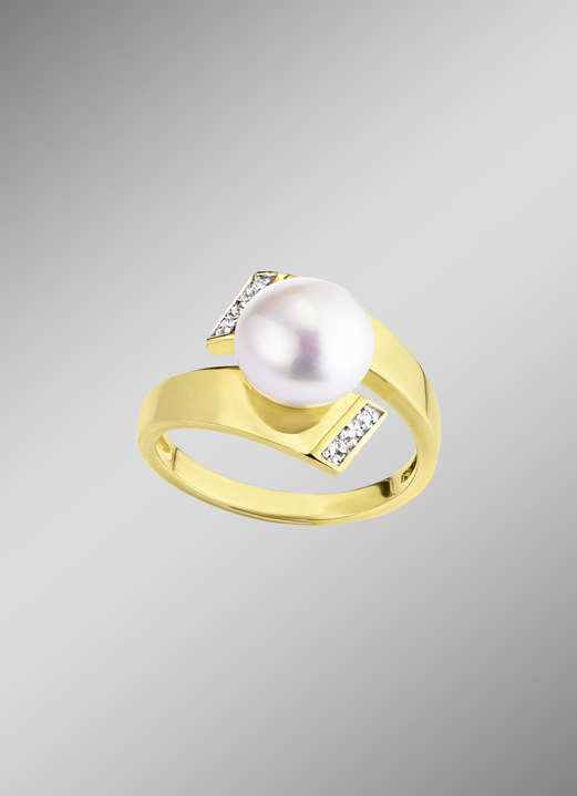 Ringe - Damenring mit Süsswasser-Zuchtperle und synth. Zirkonia, in Größe 160 bis 220, in Farbe  Ansicht 1