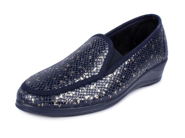 Halbschuhe - Mokassin in eleganter Kroko-Optik, in Größe 036 bis 042, in Farbe MARINE Ansicht 1
