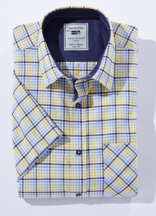 Hemden, Pullover & Shirts - Kariertes «Milano Italy»-Hemd in 4 Farben, in Größe 3XL(47/48) bis XXL(45/46), in Farbe GELB-BLAU KARIERT Ansicht 1