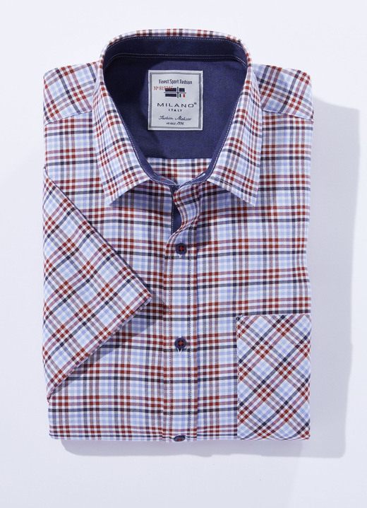 Hemden, Pullover & Shirts - Kariertes «Milano Italy»-Hemd in 4 Farben, in Größe 3XL(47/48) bis XXL(45/46), in Farbe ROT-BLAU KARIERT Ansicht 1