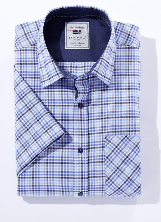 Hemden, Pullover & Shirts - Kariertes «Milano Italy»-Hemd in 4 Farben, in Größe 3XL(47/48) bis XXL(45/46), in Farbe BLEU-BLAU KARIERT Ansicht 1