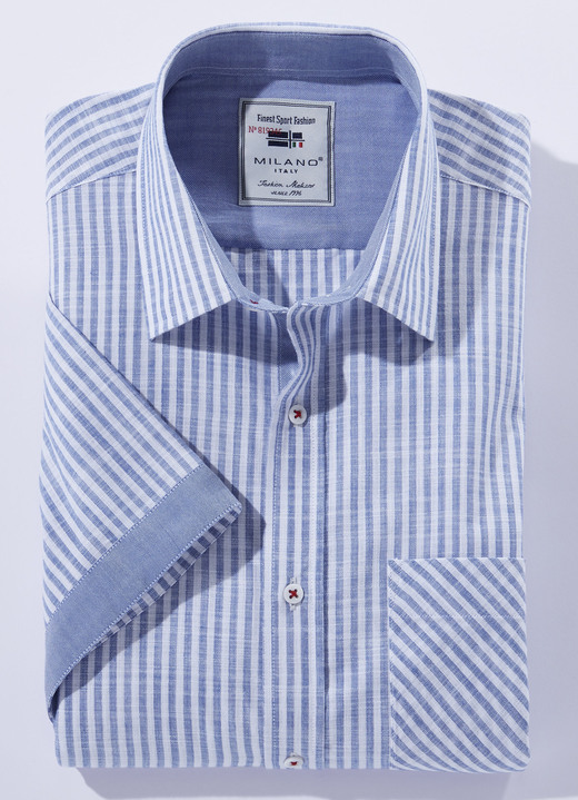 Hemden, Pullover & Shirts - Gestreiftes «Milano Italy»-Hemd in 4 Farben, in Größe 3XL(47/48) bis XXL(45/46), in Farbe BLAU-WEISS GESTREIFT Ansicht 1
