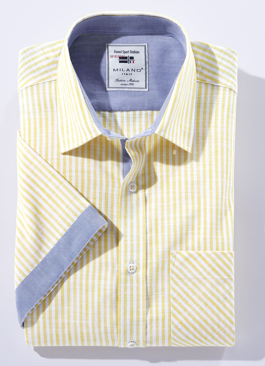 Hemden, Pullover & Shirts - Gestreiftes «Milano Italy»-Hemd in 4 Farben, in Größe 3XL(47/48) bis XXL(45/46), in Farbe GELB-WEISS GESTREIFT Ansicht 1