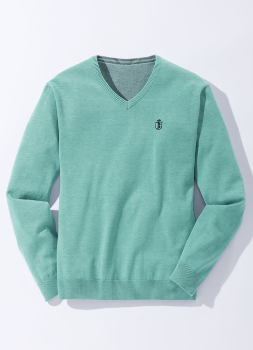 Hemden, Pullover & Shirts - Modischer V-Pullover in 6 Farben Hemden, Pullover & Shirts - Modischer V-Pullover in 6 Farben, in Größe 046 bis 062, in Farbe TÜRKIS MELIERT