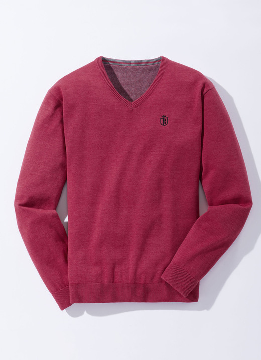 Hemden, Pullover & Shirts - Modischer V-Pullover in 6 Farben Hemden, Pullover & Shirts - Modischer V-Pullover in 6 Farben, in Größe 046 bis 062, in Farbe ROT MELIERT
