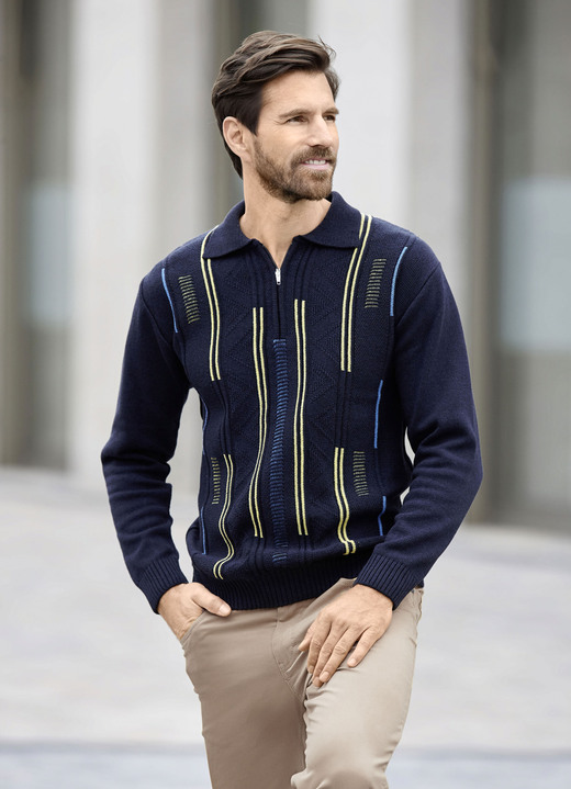 Hemden, Pullover & Shirts - Sportiver Polopullover mit kurzem Reissverschluss, in Größe 046 bis 062, in Farbe MARINE
