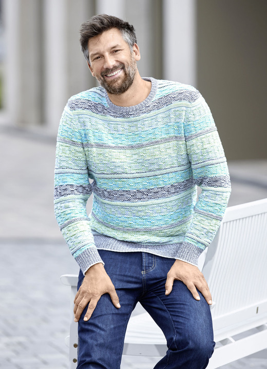 Hemden, Pullover & Shirts - Rundhalspullover mit Jacquardstrick, in Größe 046 bis 062, in Farbe HELLGRÜN-ECRU Ansicht 1