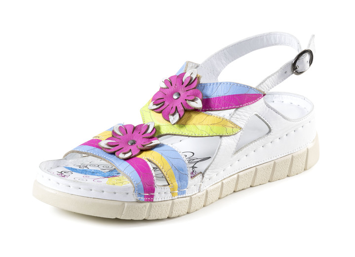 Komfortschuhe - Gemini Sandale mit dekorativen Lederblüten, in Größe 036 bis 042, in Farbe WEISS-MULTICOLOR Ansicht 1