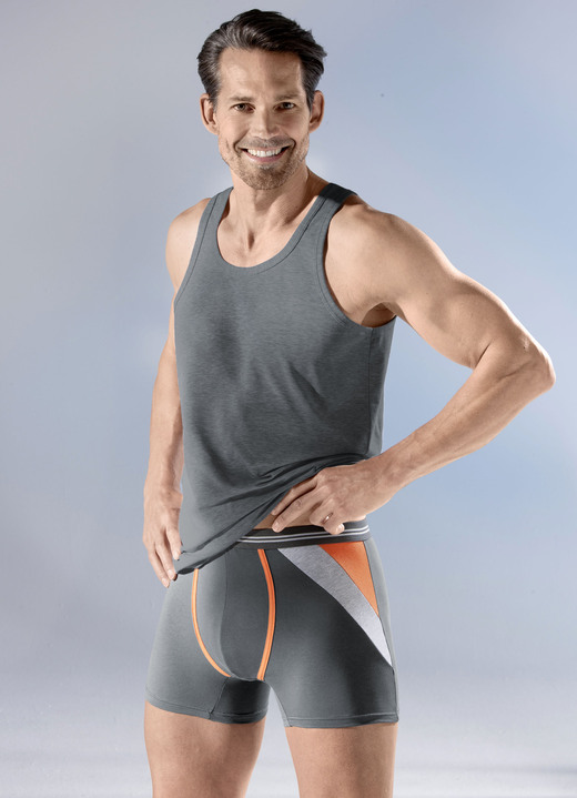 Unterwäsche - Viererpack Pants mit farbigen Einsätzen, in Größe 005 bis 011, in Farbe 2X GRAFIT-BUNT, 2X NAVY-BUNT