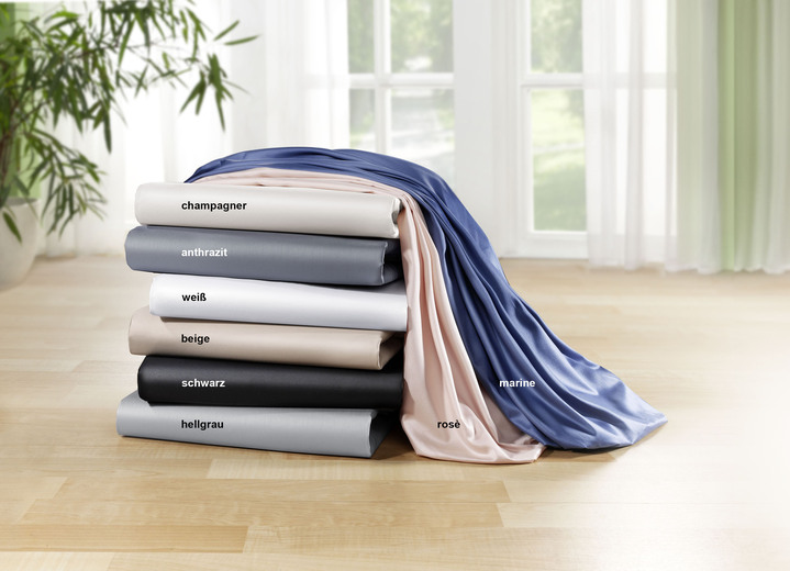 Spannbetttücher - Mako-Satin-Spannbetttuch aus 100% Baumwolle, in Größe 133 (90/200 cm) bis 138 (180/200 cm), in Farbe ROSÉ Ansicht 1