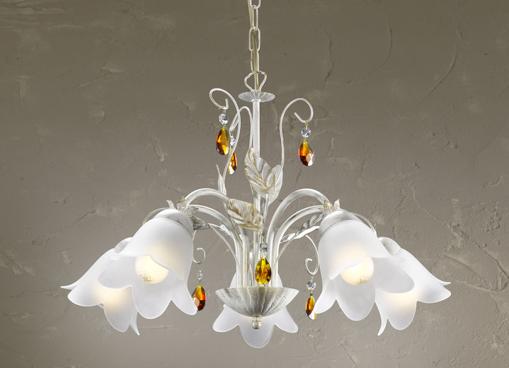 Lampen & Leuchten - Pendellampe mit Gestell aus Eisen und Glaslampenschirmen, in Farbe CREME-GOLD
