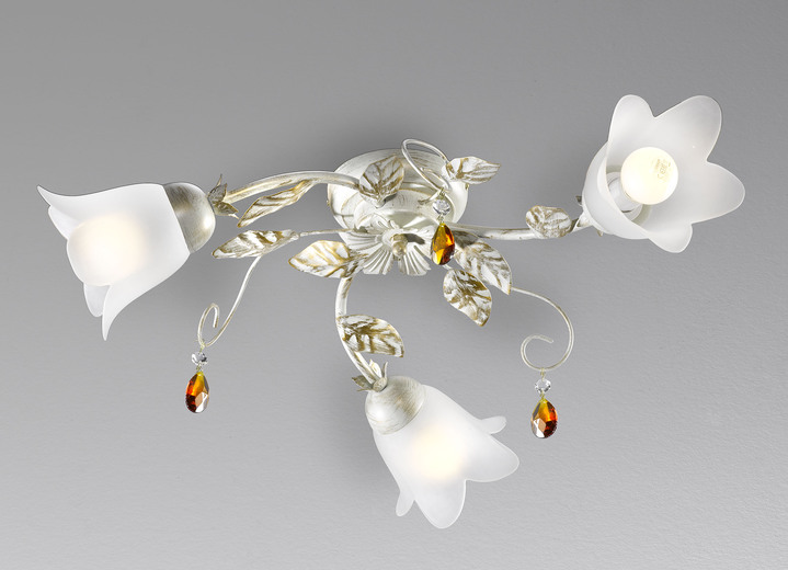 Lampen & Leuchten - Deckenllampe mit Gestell aus Eisen und Glaslampenschirmen, in Farbe CREME-GOLD, in Ausführung 3-flammig Ansicht 1