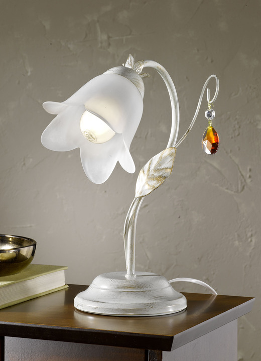 Lampen & Leuchten - Tischlampe mit Gestell aus Eisen und Glaslampenschirm, in Farbe CREME-GOLD