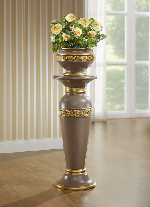 Dekoration - Säule mit Übertopf aus italienischer Keramik, in Farbe BRAUN-GOLD Ansicht 1