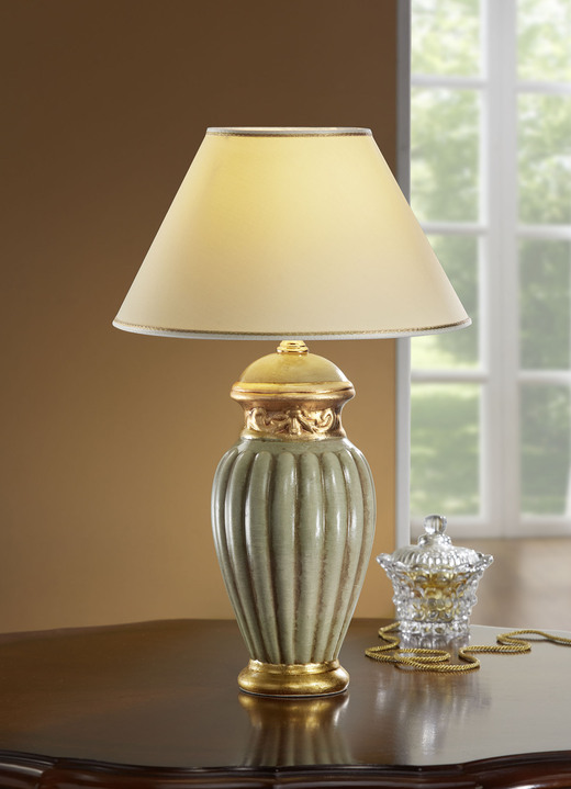 Lampen & Leuchten - Tischlampe mit echter Blattgoldauflage, in Farbe GRÜN-WEISS-GOLD