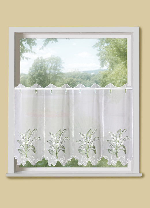 Klassisch - Kurzvorhang mit Stangendurchzug und gebogtem Abschluss, in Größe 786 (H45xB 85 cm) bis 788 (H45xB115 cm), in Farbe WEISS