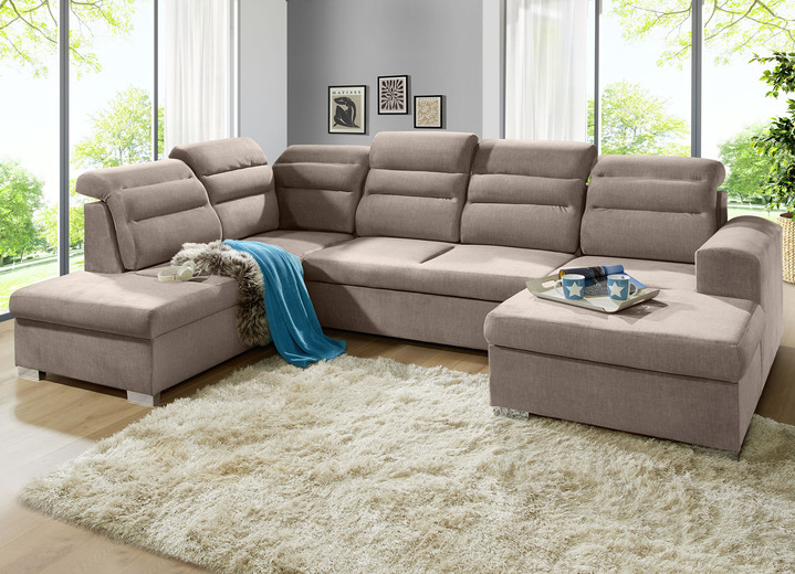 Funktions-Polstermöbel - Polstermöbel mit Bettfunktion und Bettkasten, in Farbe TAUPE, in Ausführung Polsterecke mit Longchair, 155x260 cm Ansicht 1