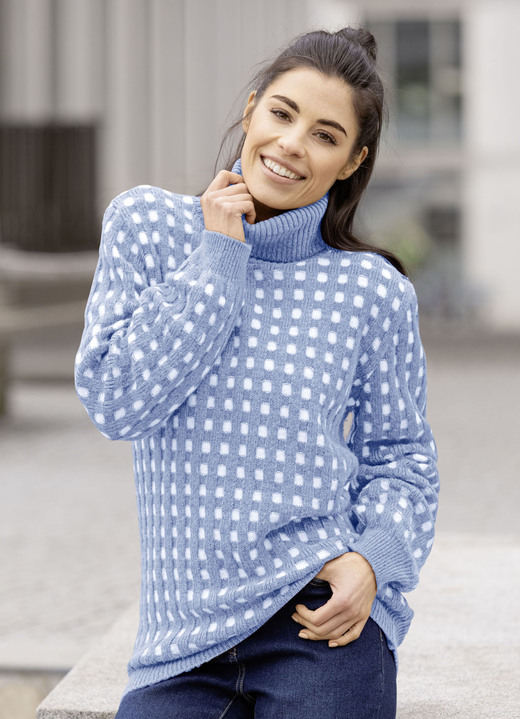 Pullover - Pullover in Strukturdessin, in Größe L(44/46) bis XXL(52/54), in Farbe JEANSBLAU-WEISS Ansicht 1