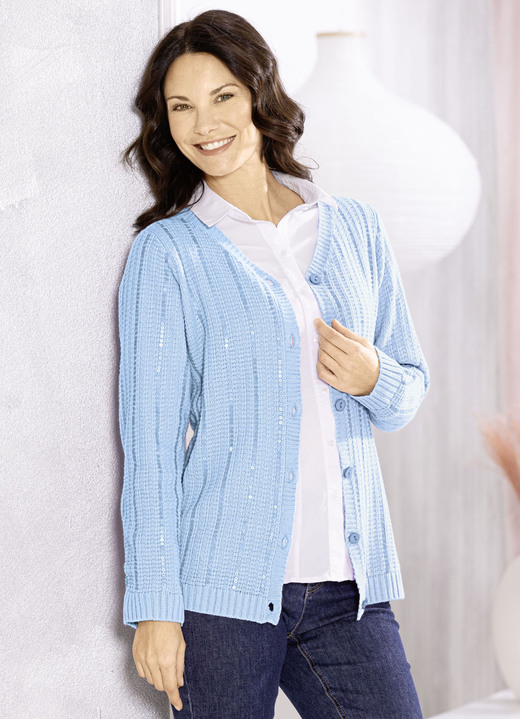 Jacken, Gilets & Sets - Strickjacke mit edler Paillettenzier, in Größe 036 bis 052, in Farbe BLEU Ansicht 1