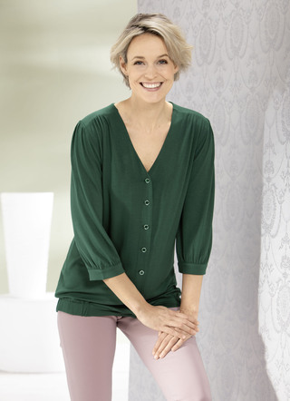Shirtbluse mit durchgehender Knopfleiste in 2 Farben