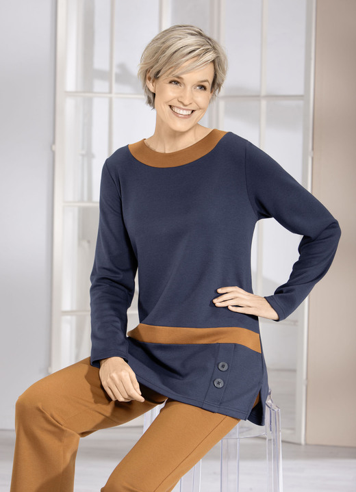 Shirts - Sweatshirt mit Kontrastblende in 2 Farben Shirts - Sweatshirt mit Kontrastblende in 2 Farben, in Größe 040 bis 056, in Farbe MARINE-CAMEL