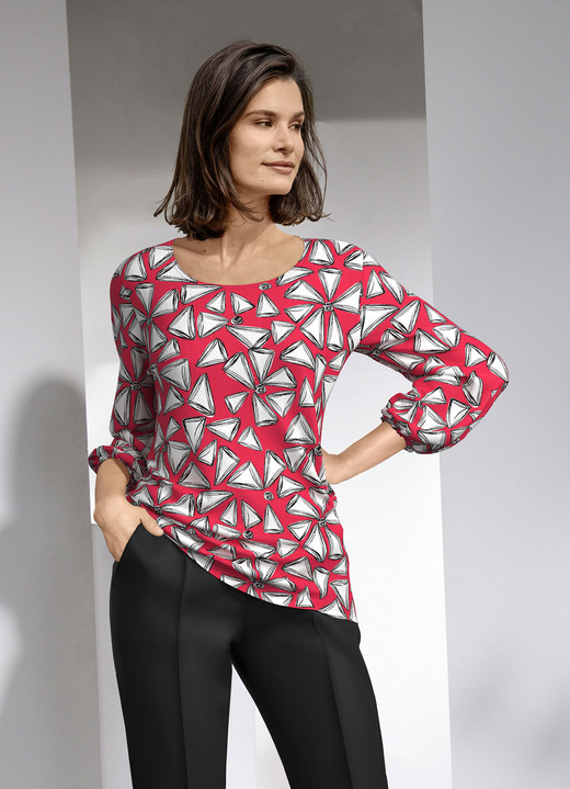 Shirts - Shirt mit farbbrillantem Druck, in Größe 036 bis 052, in Farbe ROT-WEISS-SCHWARZ