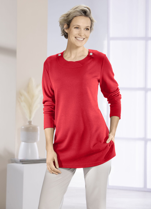 Shirts - Sweatshirt mit Zierknöpfen in 2 Farben Shirts - Sweatshirt mit Zierknöpfen in 2 Farben, in Größe 040 bis 054, in Farbe ROT