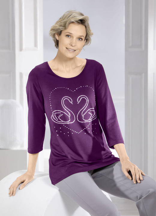 Shirts - Shirt mit edler Strasszier in 2 Farben Shirts - Shirt mit edler Strasszier in 2 Farben, in Größe 038 bis 052, in Farbe AUBERGINE