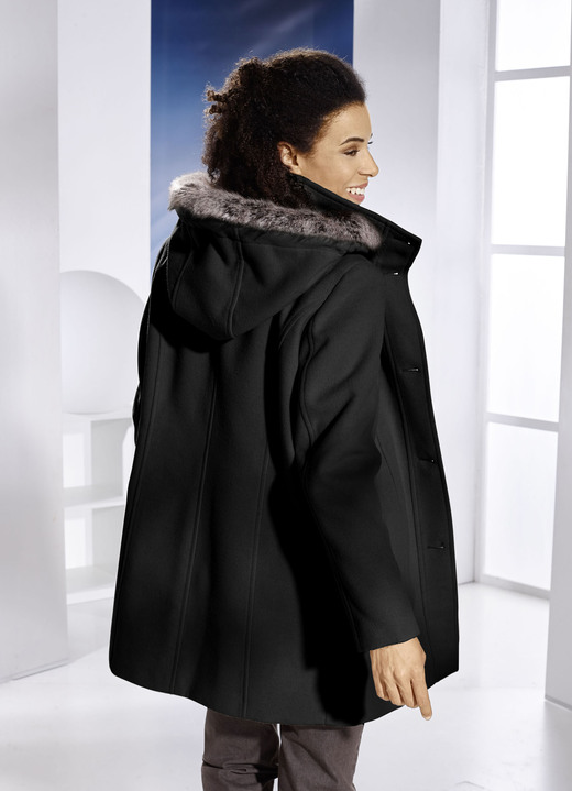 Jacken, Mäntel, Blazer - Jacke mit abnehmbarem Kubstpelz-Besatz Jacken, Mäntel, Blazer - Jacke mit abnehmbarem Kubstpelz-Besatz, in Größe 019 bis 054, in Farbe SCHWARZ
