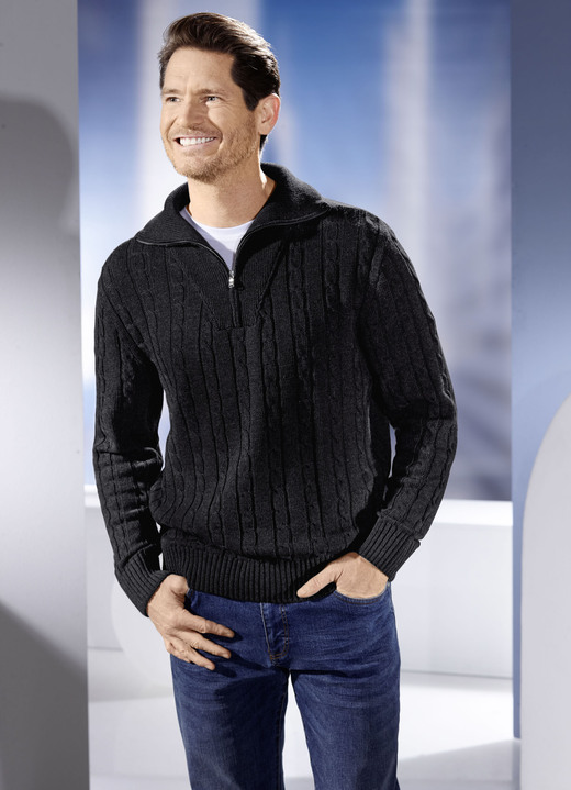Hemden, Pullover & Shirts - Troyer mit kurzem Reissverschluss in 5 Farben Hemden, Pullover & Shirts - Troyer mit kurzem Reissverschluss in 5 Farben, in Größe 046 bis 062, in Farbe SCHWARZ
