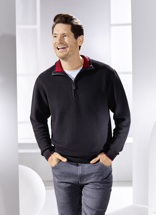 Hemden, Pullover & Shirts - Troyer mit Stehkragen in 2 Farben Hemden, Pullover & Shirts - Troyer mit Stehkragen in 2 Farben, in Größe 3XL(64/66) bis XXL(60/62), in Farbe SCHWARZ