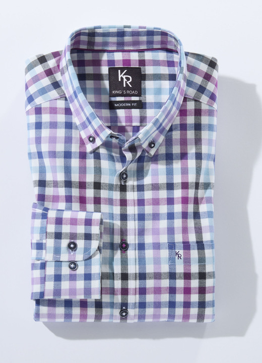 Hemden, Pullover & Shirts - «King's Road»-Hemd mit Button-Down-Kragen in 4 Farben Hemden, Pullover & Shirts - «King's Road»-Hemd mit Button-Down-Kragen in 4 Farben, in Größe 3XL(47/48) bis XXL(45/46), in Farbe FLIEDER-BLAU-ECRU KARIERT