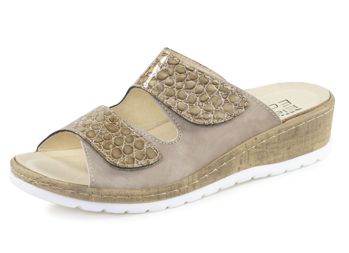 Komfortschuhe - ELENA EDEN, bequeme Damen-Pantoletten, Weite H, mit herausnehmbarem Fussbett, in Größe 036 bis 042, in Farbe TAUPE Ansicht 1
