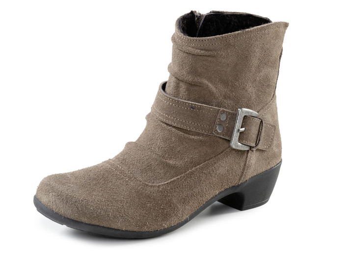 Komfortschuhe - ELENA EDEN Stiefelette mit flotter Raffung und Zier-Schliesse, in Größe 036 bis 042, in Farbe TAUPE Ansicht 1
