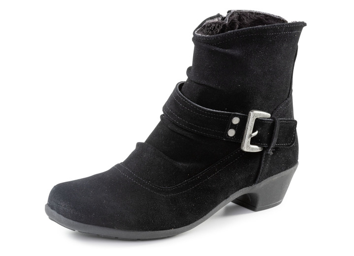 Komfortschuhe - ELENA EDEN Stiefelette mit flotter Raffung und Zier-Schliesse, in Größe 036 bis 042, in Farbe SCHWARZ Ansicht 1