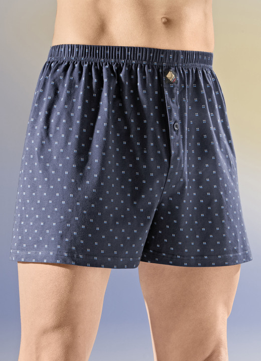 Unterwäsche - Viererpack Boxershorts mit Alloverdessin, in Größe 005 bis 016, in Farbe 2X MARINE-BUNT, 2X GRAU-BUNT Ansicht 1