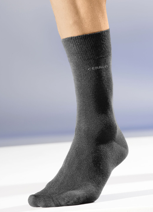 Unterwäsche - Sechserpack Socken mit gedoppeltem Komfortbund, in Größe 001 (Schuhgröße 39-42) bis 002 (Schuhgröße 43-46), in Farbe 3X ANTHRAZIT MELIERT, 3X UNI MARINE Ansicht 1