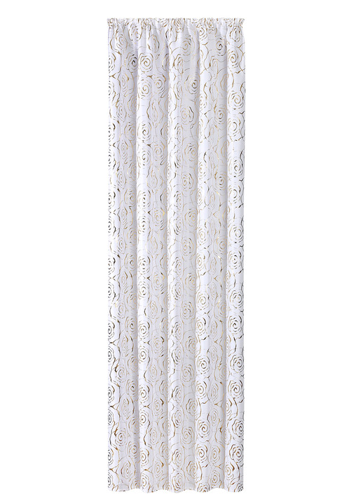 Modern - Dekoschal mit hübschem Rosen-Dessin, in Größe 365 (H145xB135 cm) bis 456 (H245xB135 cm), in Farbe WEISS-GOLD, in Ausführung Mit Universalschienenband Ansicht 1